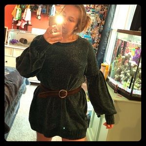 Green chenille sweater dress